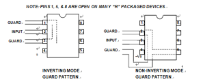 PCB Guard Patterns for Inverting and Noninverting Mode Op Amps Using Eight Pin SOIC (R) Package