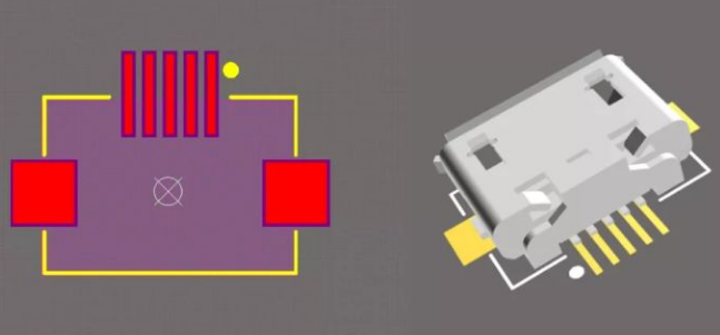 micro USB 2d footprint and 3d package