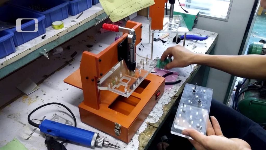 testing needle bed used to point at the node for electrical test for PCB manufactured from the gerber file copying